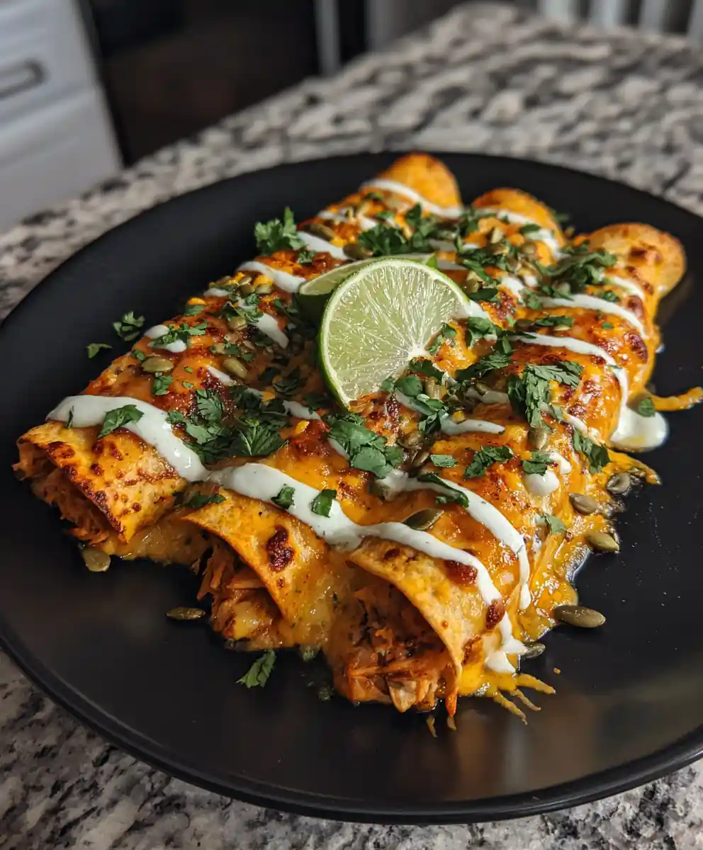 Jalapeño Popper Cheesy Chicken Enchiladas with Corn Poblano Swirl