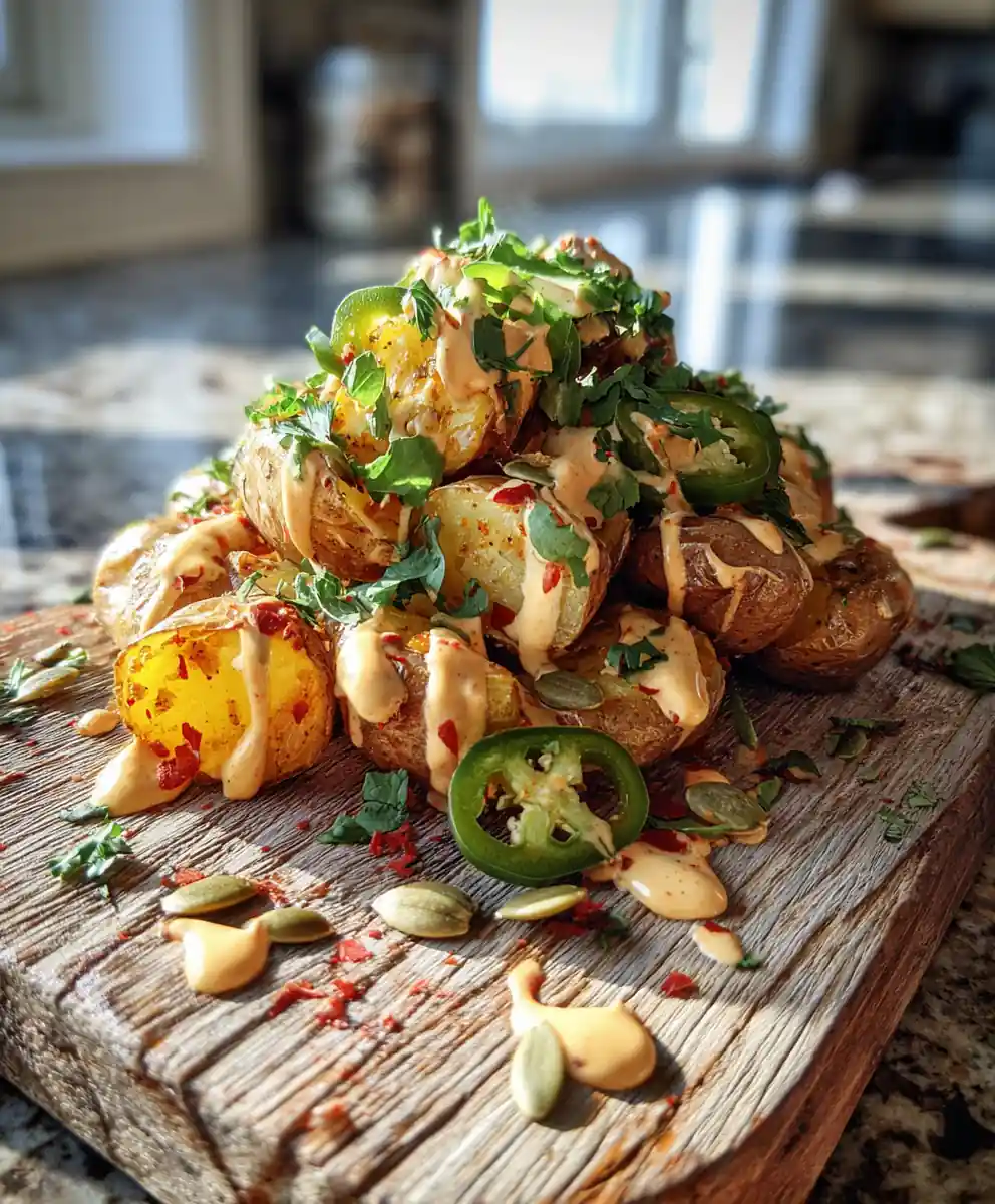 Jalapeno Popper Roasted Potato Salad with Spicy Cream Cheese Drizzle