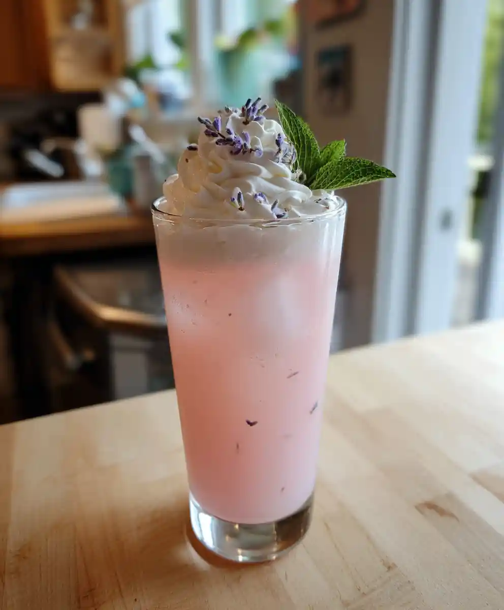 Lavender Honey Whipped Pink Lemonade with Mint Garnish