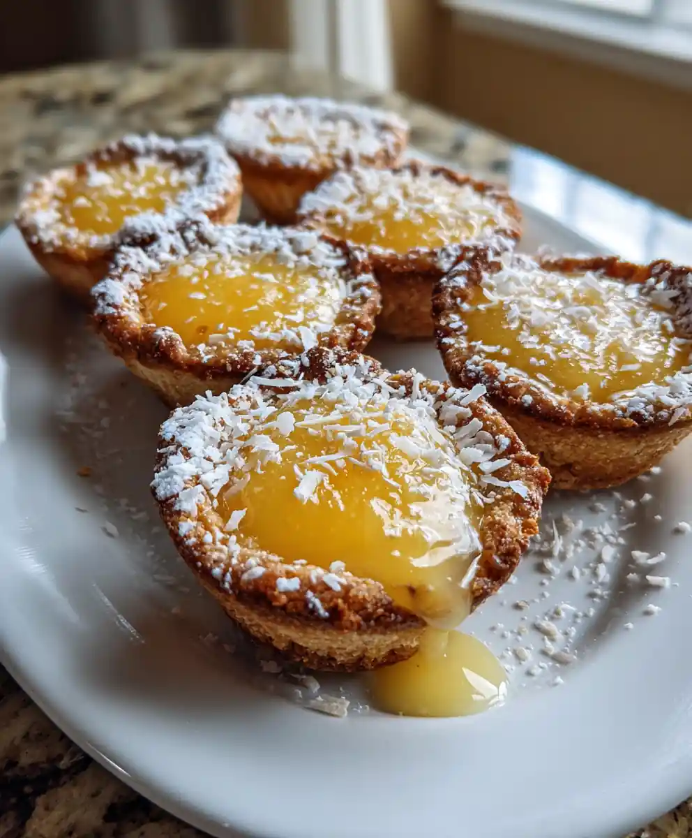 Lemon Bar Cookie Cups with Honey Vanilla Drizzle and Toasted Coconut