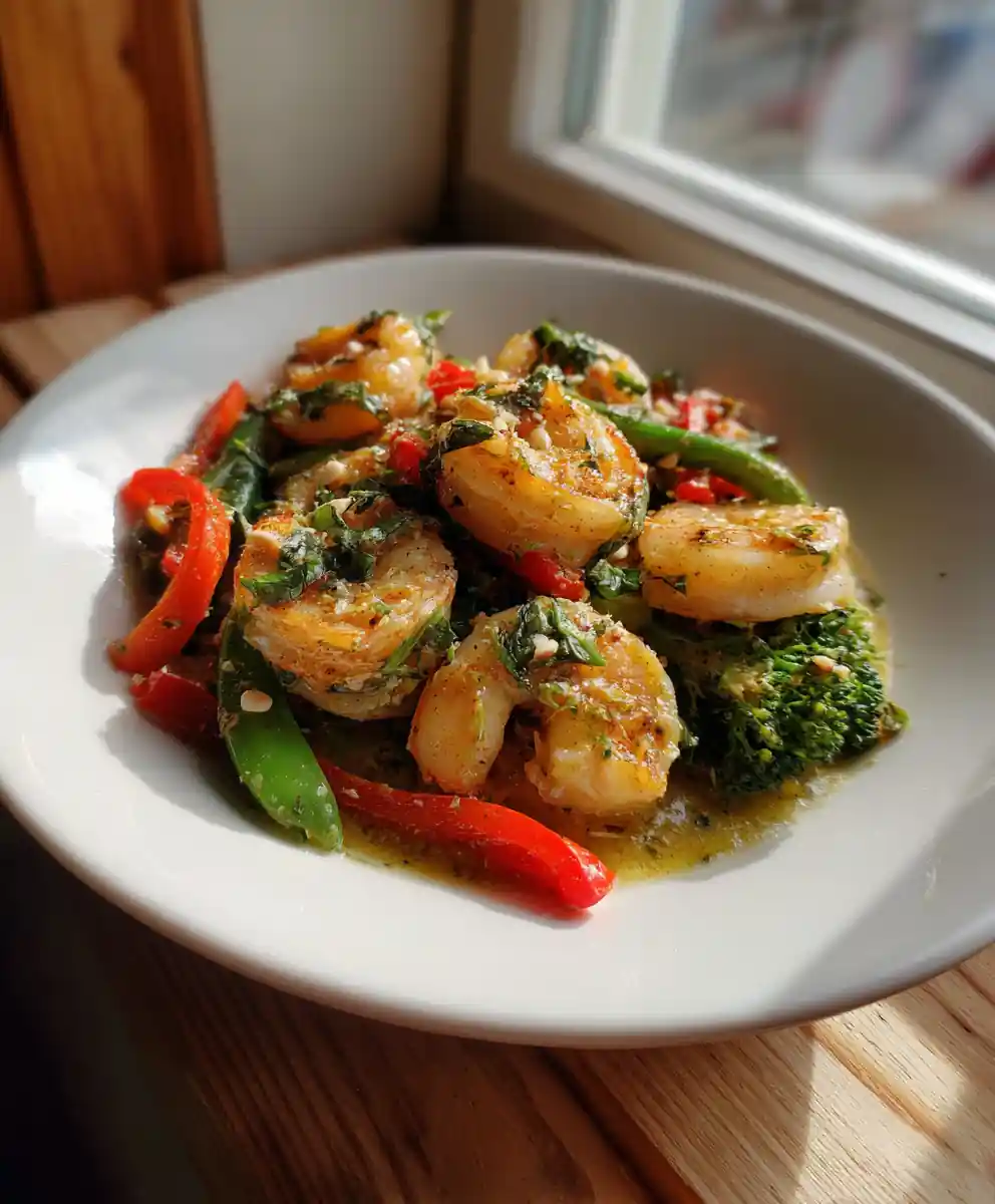 Lemon Basil Butter Shrimp & Veggies with Garlic Parmesan