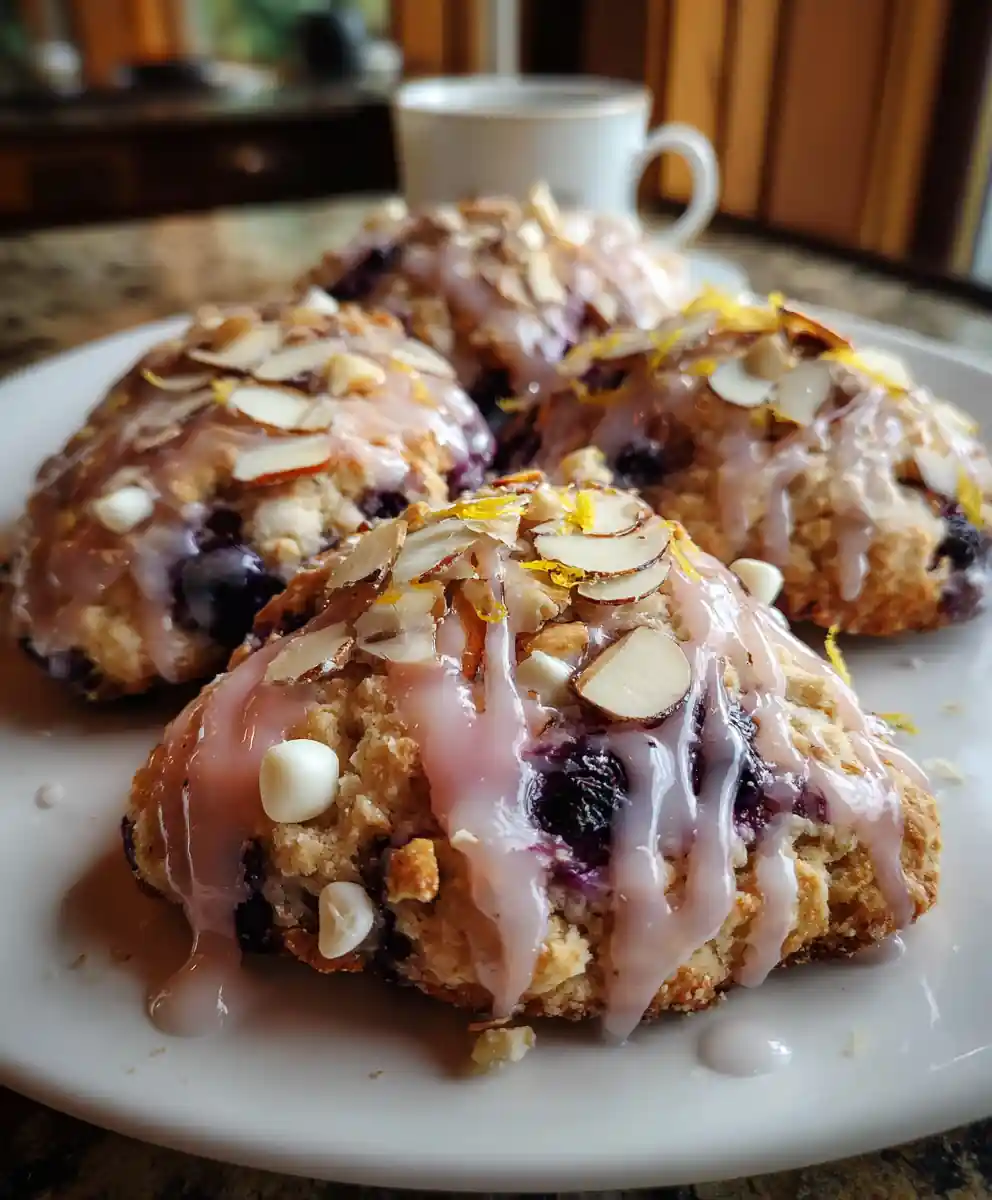 Lemon Blueberry Glazed Cookies with Toasted Almond Crunch