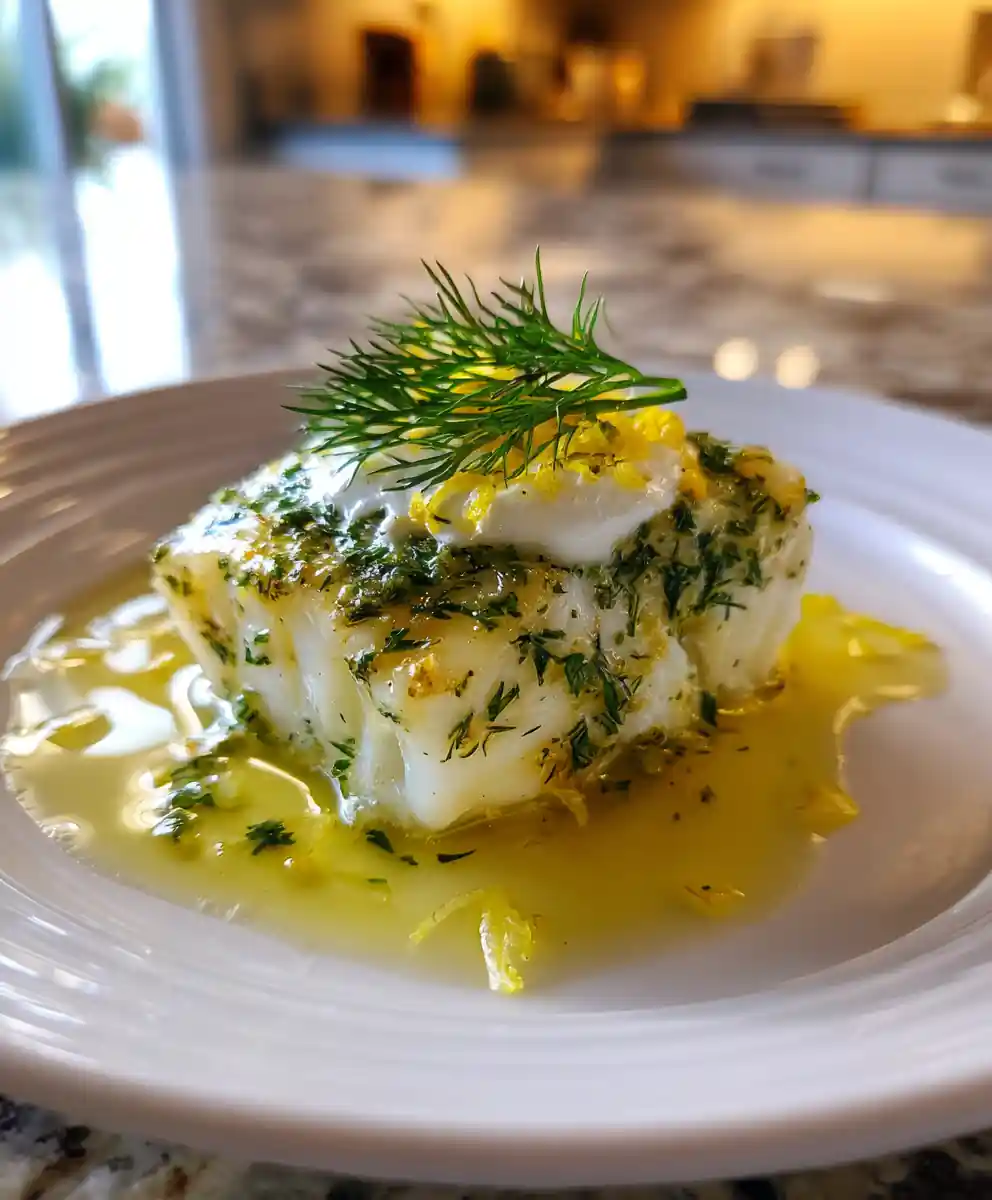 Lemon Butter Baked Cod with Herb Yogurt Swirl