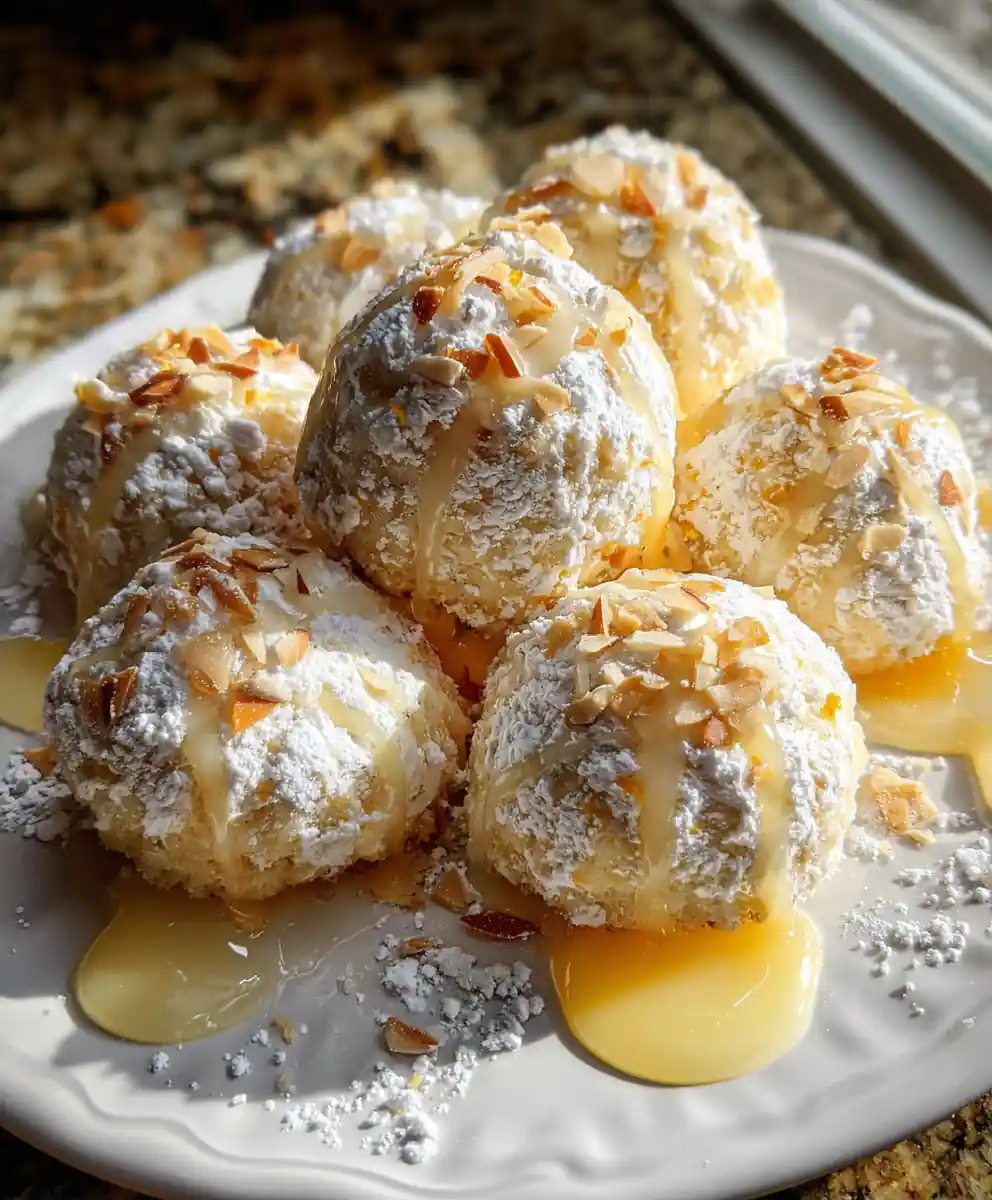 Lemon Cream Cheese Snowball Cookies with Citrus Glaze
