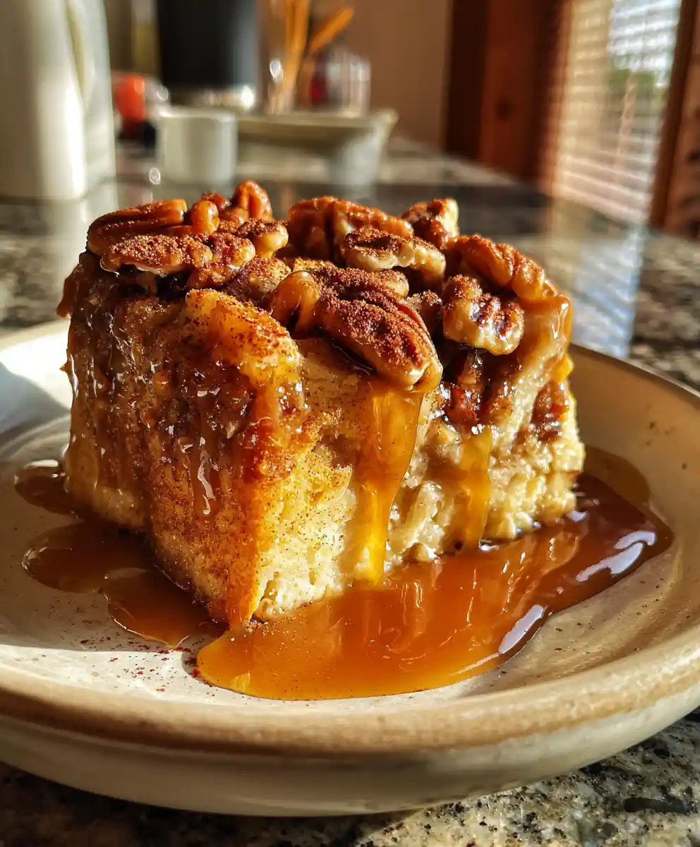 Maple Spiced Pecan Pie Bread Pudding with Caramel Swirl