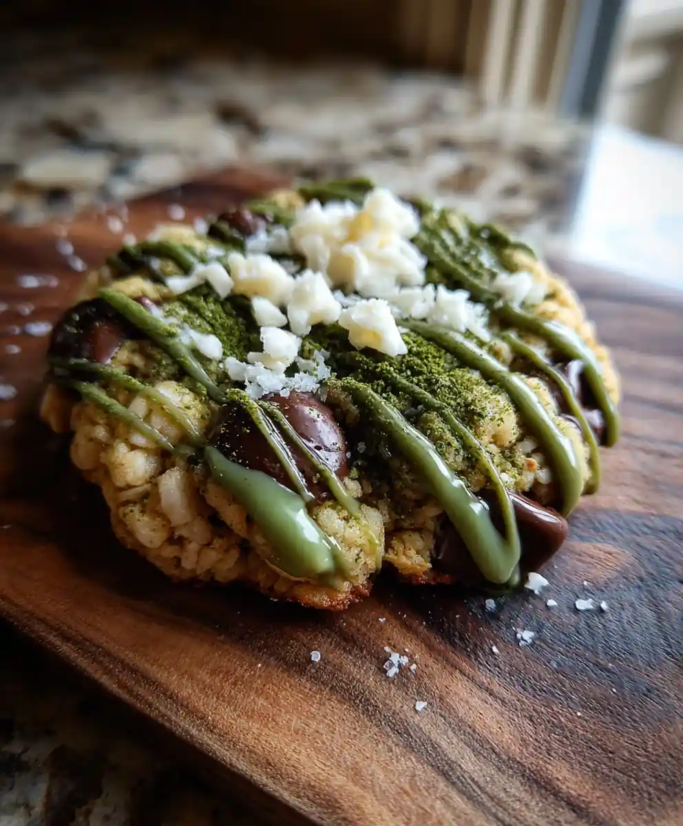 Matcha Swirled Rice Krispie Chocolate Chip Cookies