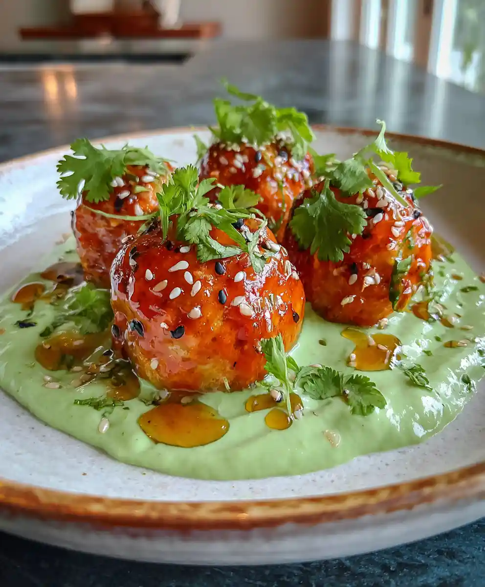 Miso Glazed Salmon Balls With Lime Cilantro Avocado Cream 7 Miso Glazed Salmon Balls with Lime Cilantro Avocado Cream