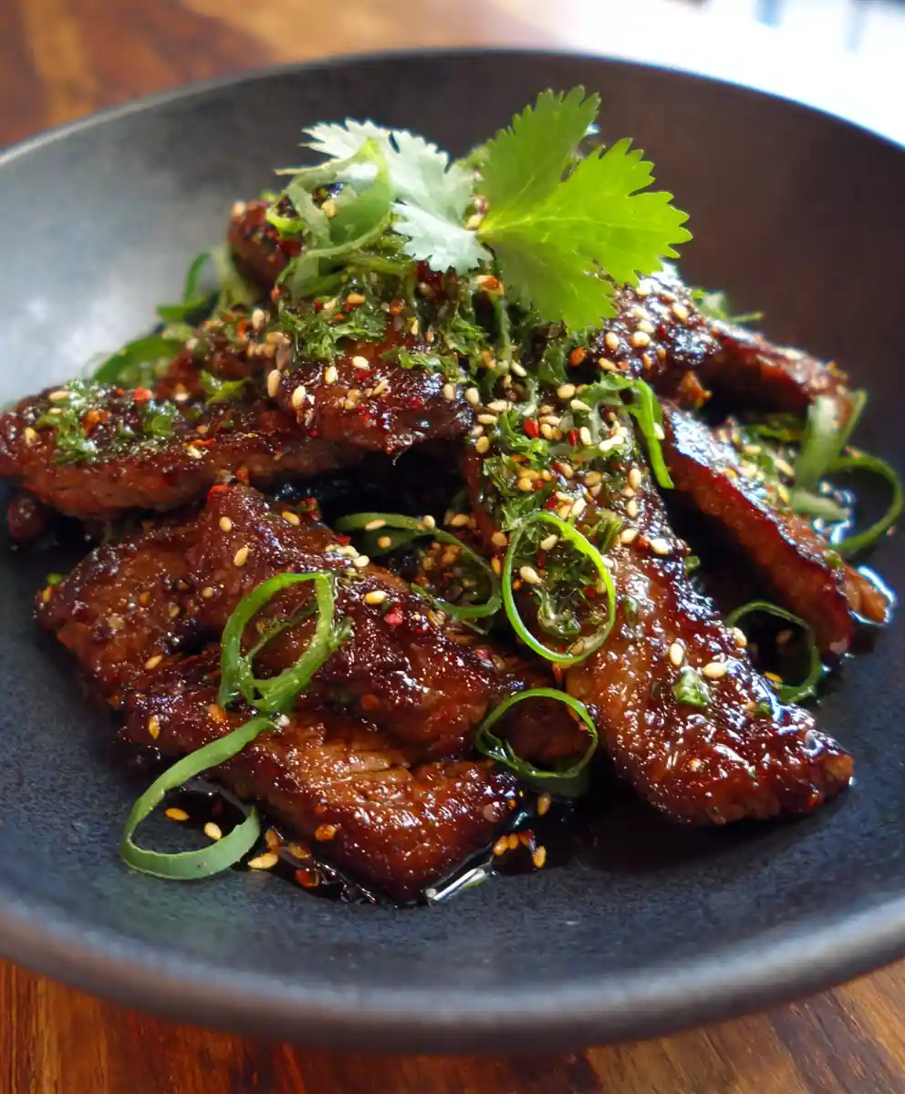 Miso Glazed Sheet Pan Steak with Toasted Sesame and Scallion Drizzle