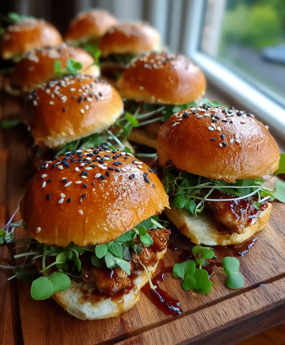 Miso Honey Mustard Chicken Sliders with Sesame Crusted Buns