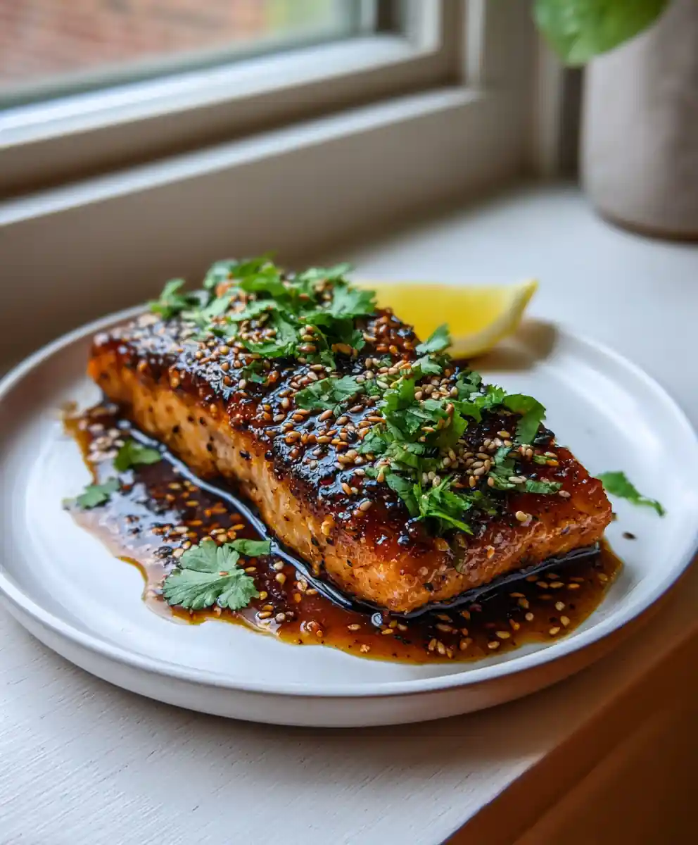 Miso Lime Glazed Salmon with Toasted Sesame Chili Drizzle