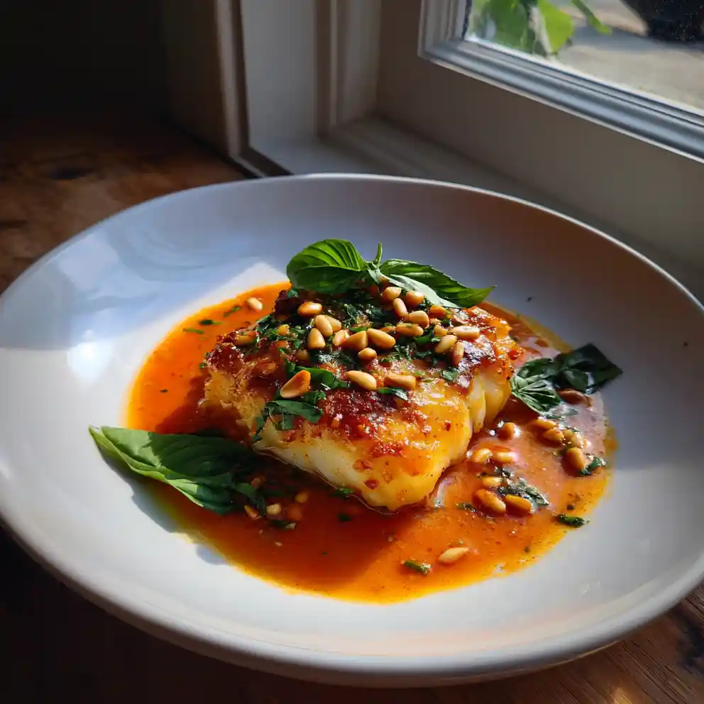 Pan Seared Cod With Tomato Lemon Butter Sauce And Roasted Red Pepper Swirl 6 Pan Seared Cod with Tomato Lemon Butter Sauce and Roasted Red Pepper Swirl