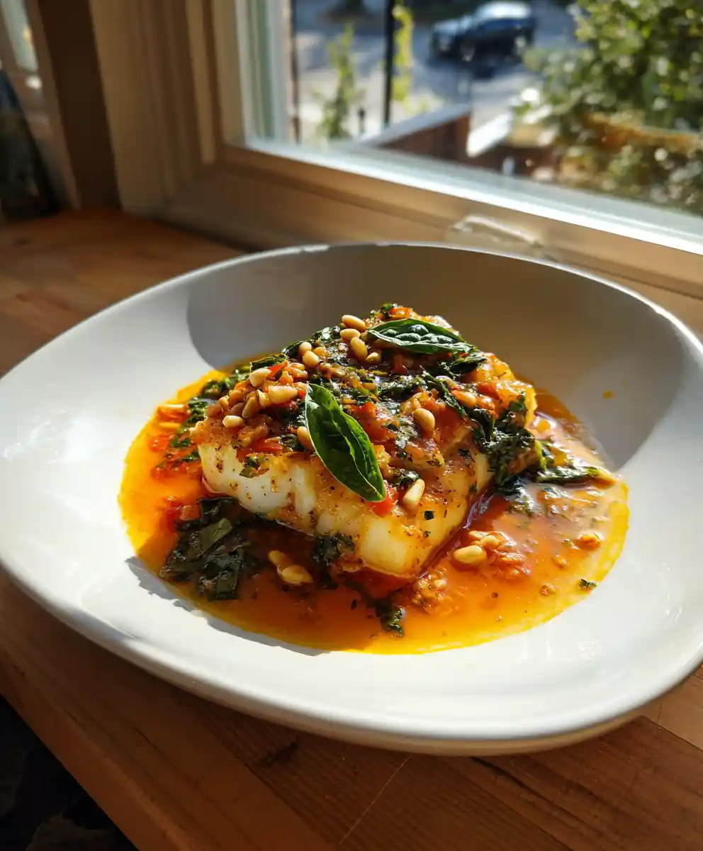 Pan Seared Cod With Tomato Lemon Butter Sauce And Roasted Red Pepper Swirl 7 Pan Seared Cod with Tomato Lemon Butter Sauce and Roasted Red Pepper Swirl