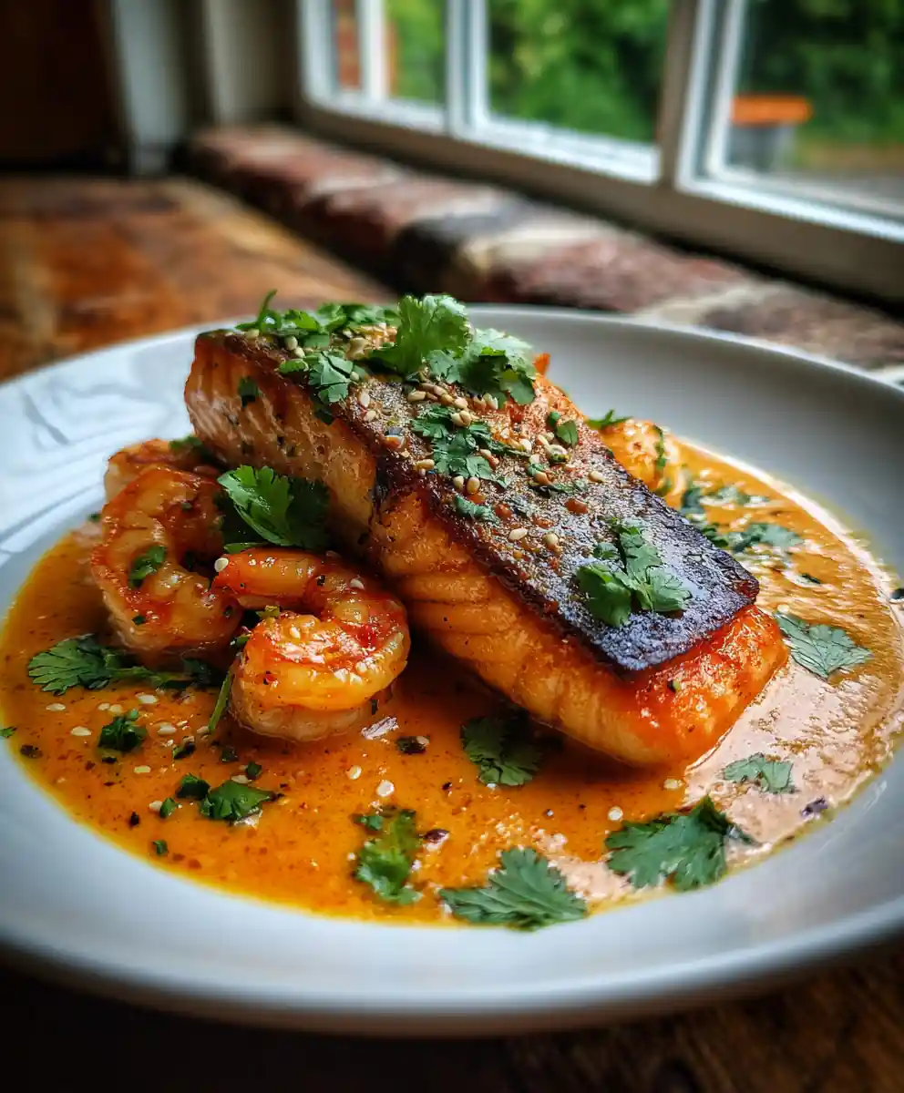 Pan Seared Salmon And Shrimp In Zesty Orange Ginger Creamy Garlic Sauce 7 Pan Seared Salmon and Shrimp in Zesty Orange Ginger Creamy Garlic Sauce