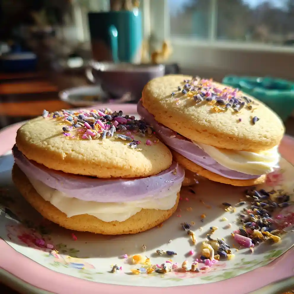 Pastel Lavender Buttercream Sugar Cookie Sandwiches 6 Pastel Lavender Buttercream Sugar Cookie Sandwiches