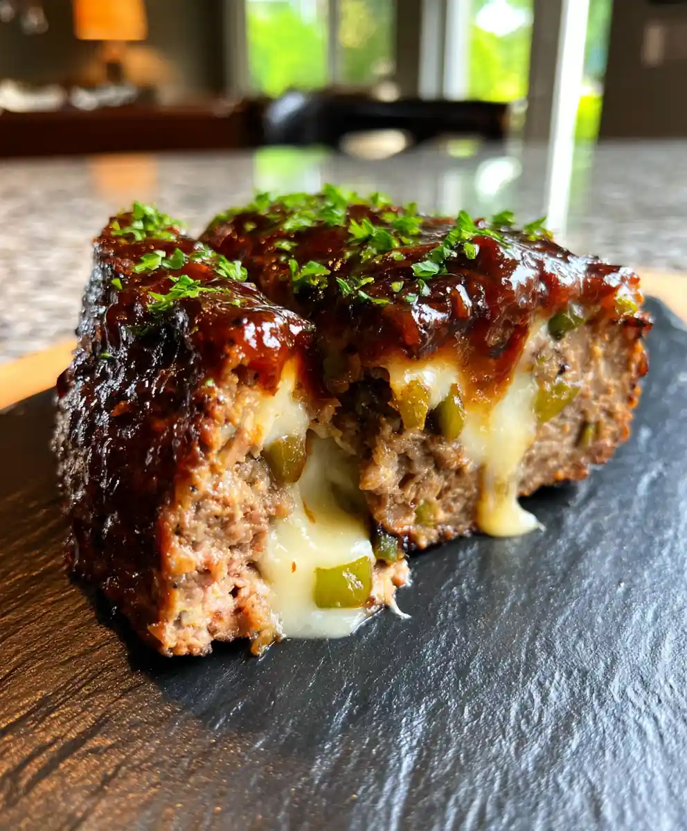 Philly Cheesesteak Meatloaf With Caramelized Onion Glaze And Gooey Cheese Center 7 Philly Cheesesteak Meatloaf with Caramelized Onion Glaze and Gooey Cheese Center
