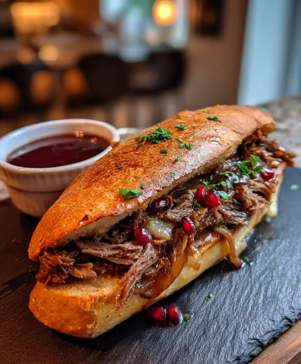 Pomegranate Molasses French Dip Sandwiches with Ruby Jus