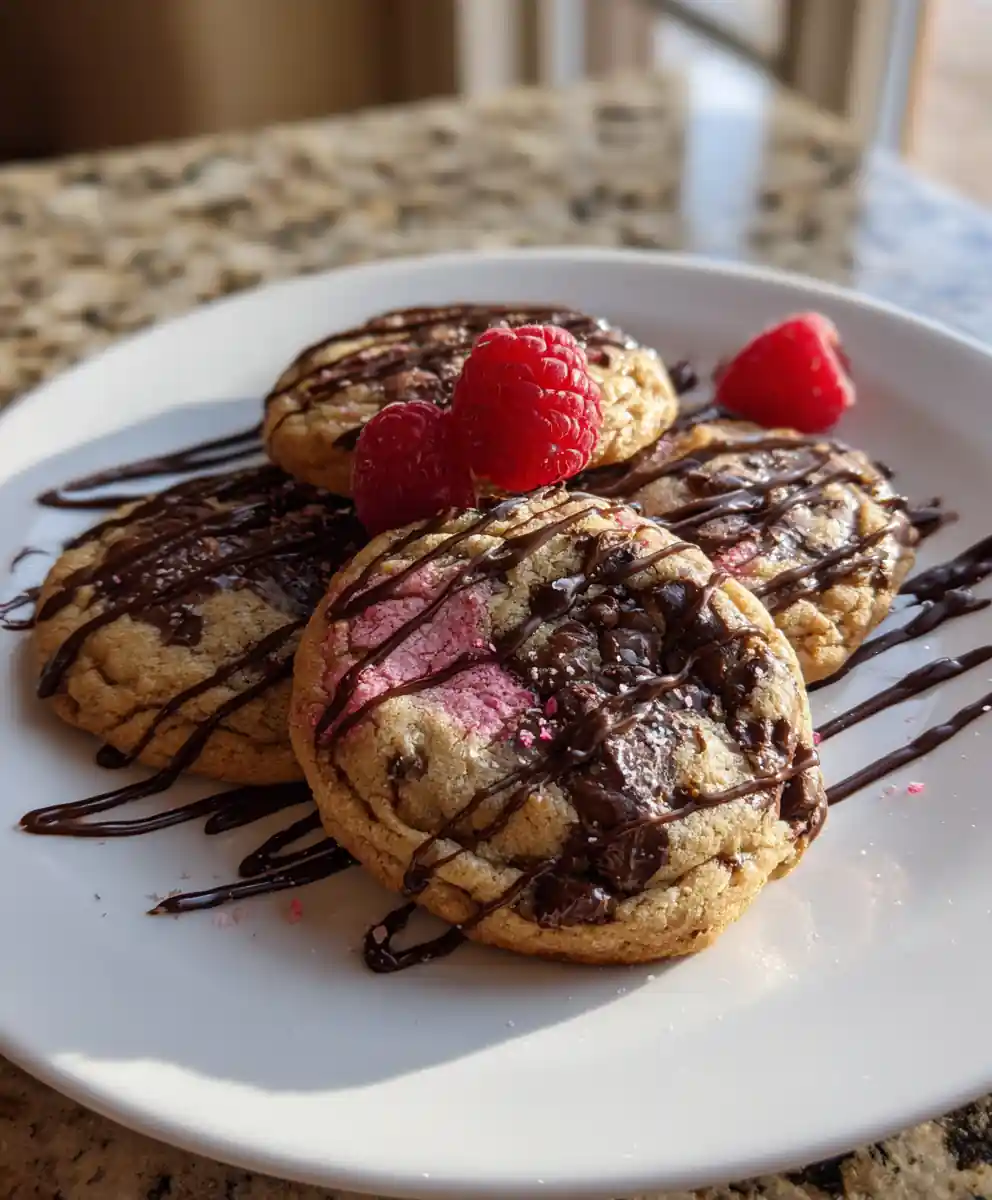 Raspberry Swirled Chocolate Chunk Cookies