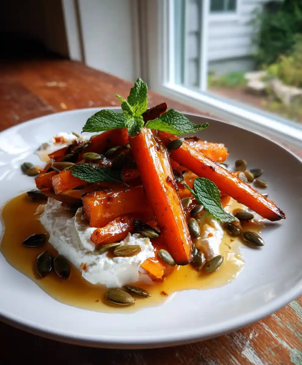 Roasted Carrots with Whipped Ricotta and Chili Infused Hot Honey