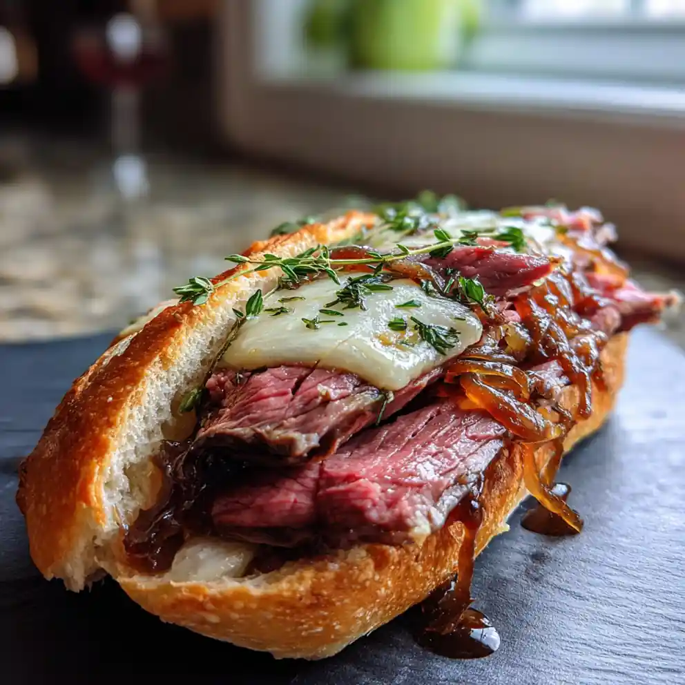 Roasted French Dip Sandwich With Caramelized Onion Jam 6 Roasted French Dip Sandwich with Caramelized Onion Jam