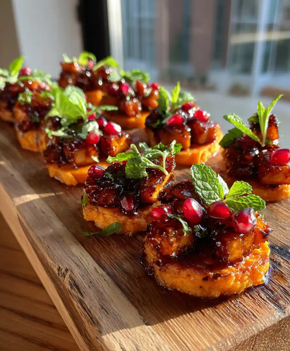 Roasted Sweet Potato Rounds with Honey Pomegranate Feta