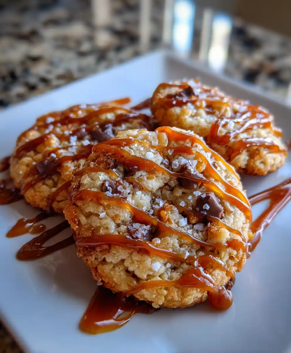Salted Caramel Swirl Rice Krispie Chocolate Chip Cookies