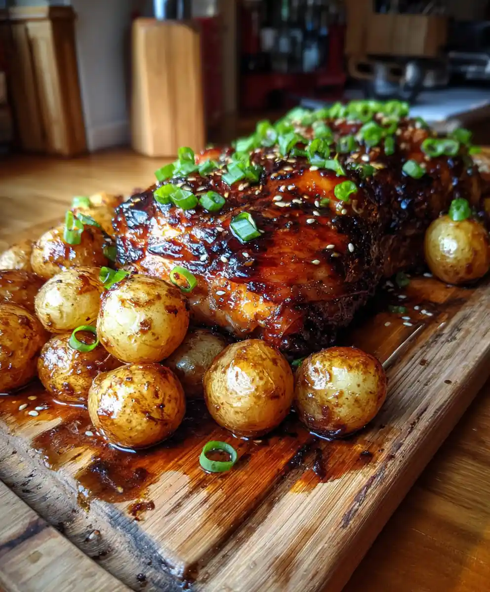 Sheet Pan Chicken Thighs with Crispy Potatoes and Miso Maple Glaze