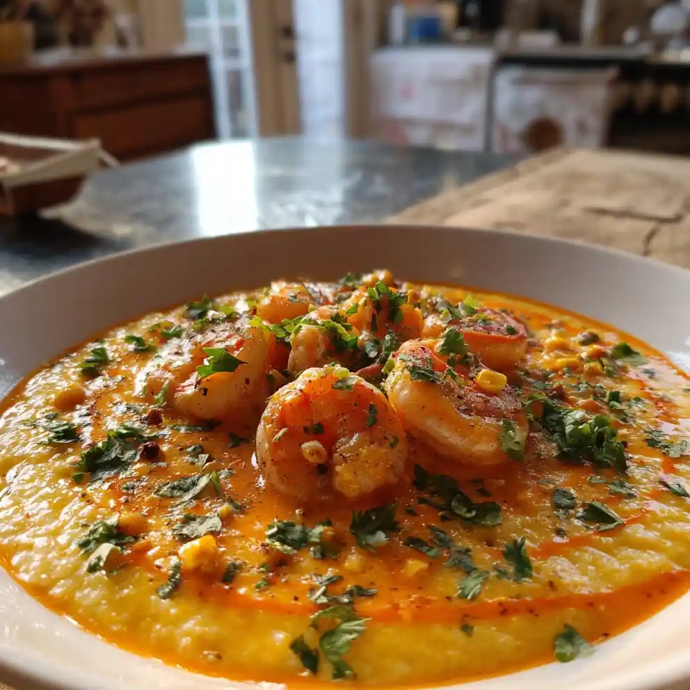 Southern Shrimp And Grits With Roasted Red Pepper Corn Cream Swirl 6 Southern Shrimp and Grits with Roasted Red Pepper Corn Cream Swirl