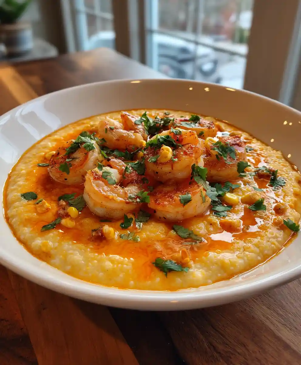 Southern Shrimp And Grits With Roasted Red Pepper Corn Cream Swirl 7 Southern Shrimp and Grits with Roasted Red Pepper Corn Cream Swirl