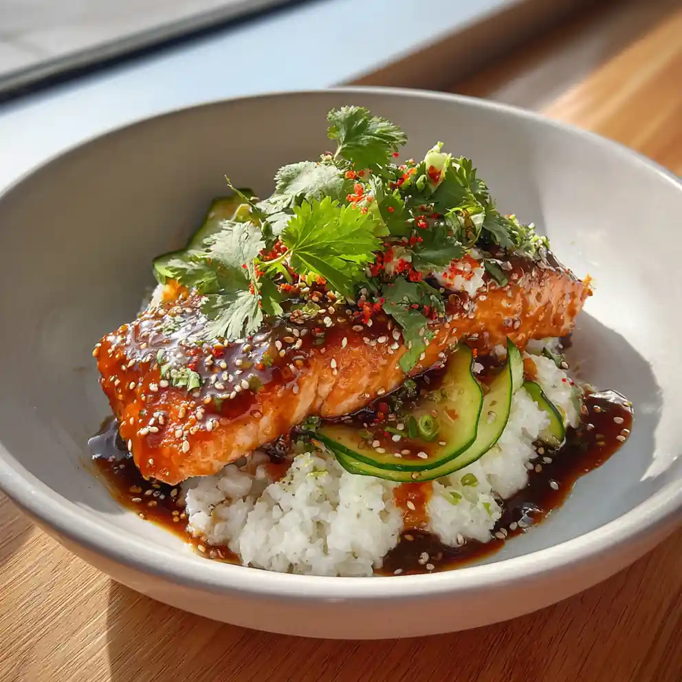 Spicy Salmon Bowl With Coconut Rice And Lime Ginger Glaze 6 Spicy Salmon Bowl with Coconut Rice and Lime Ginger Glaze
