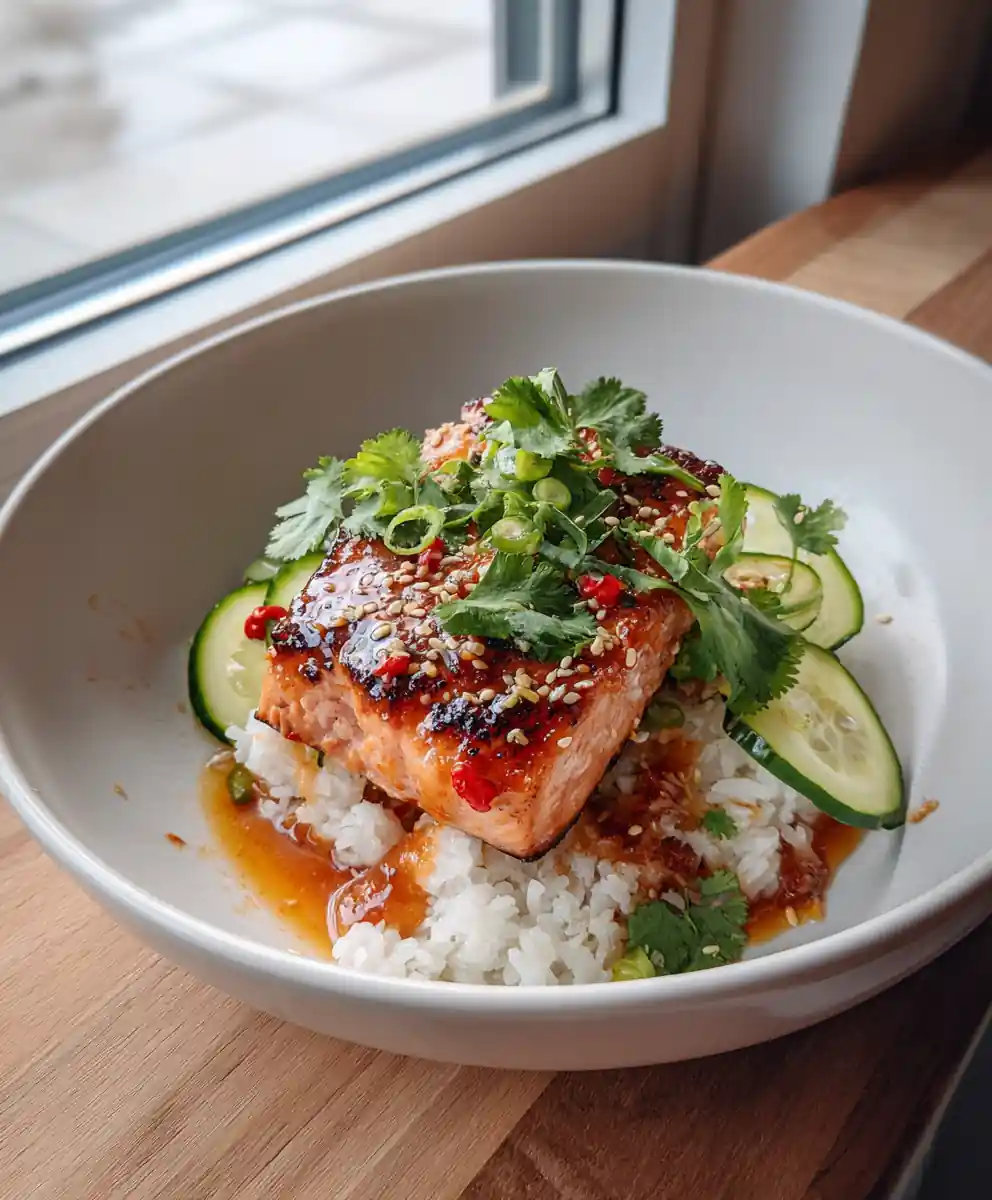 Spicy Salmon Bowl With Coconut Rice And Lime Ginger Glaze 7 Spicy Salmon Bowl with Coconut Rice and Lime Ginger Glaze
