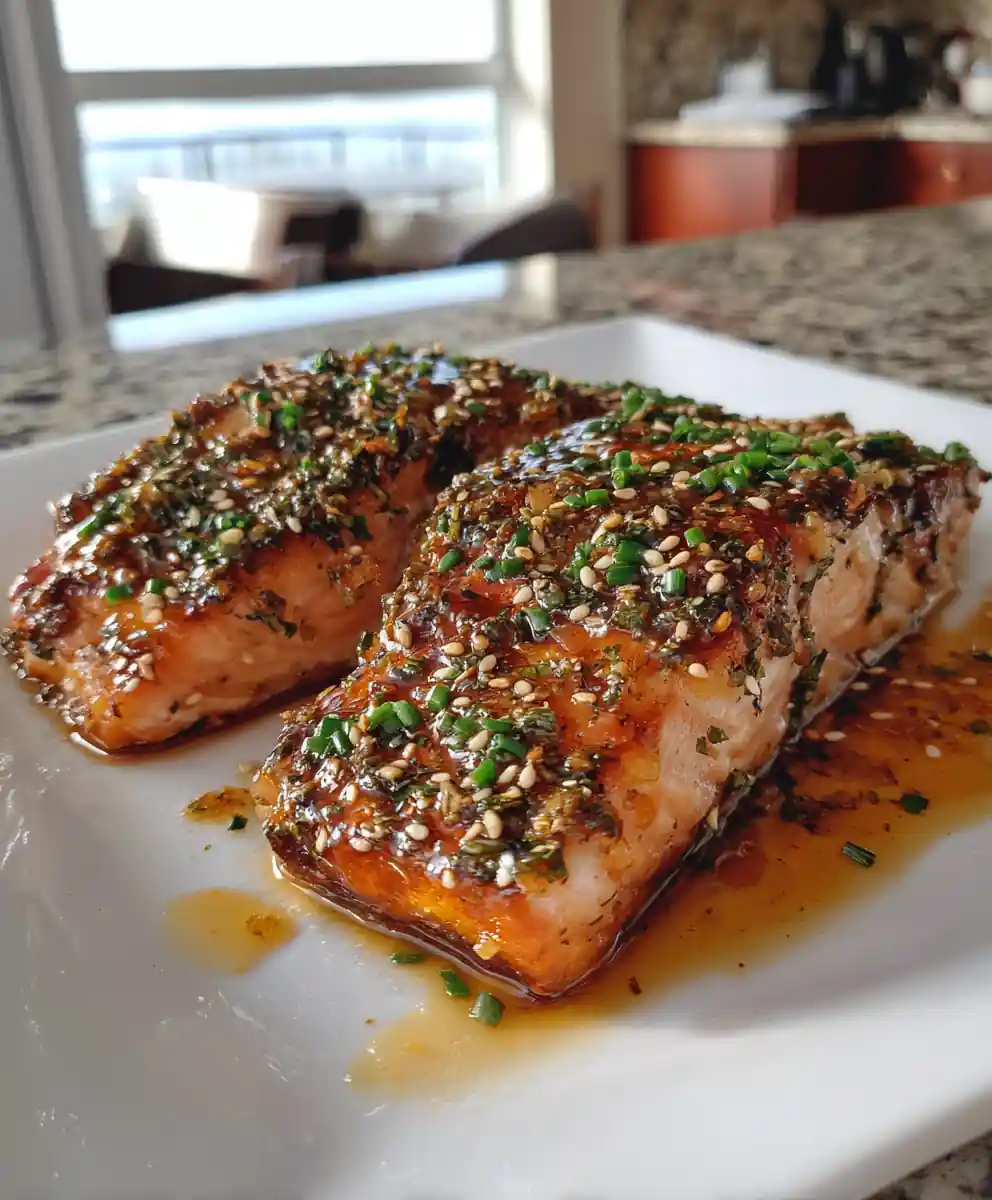 Baked Salmon With Herb Cream Cheese And Yuzu Honey Glaze