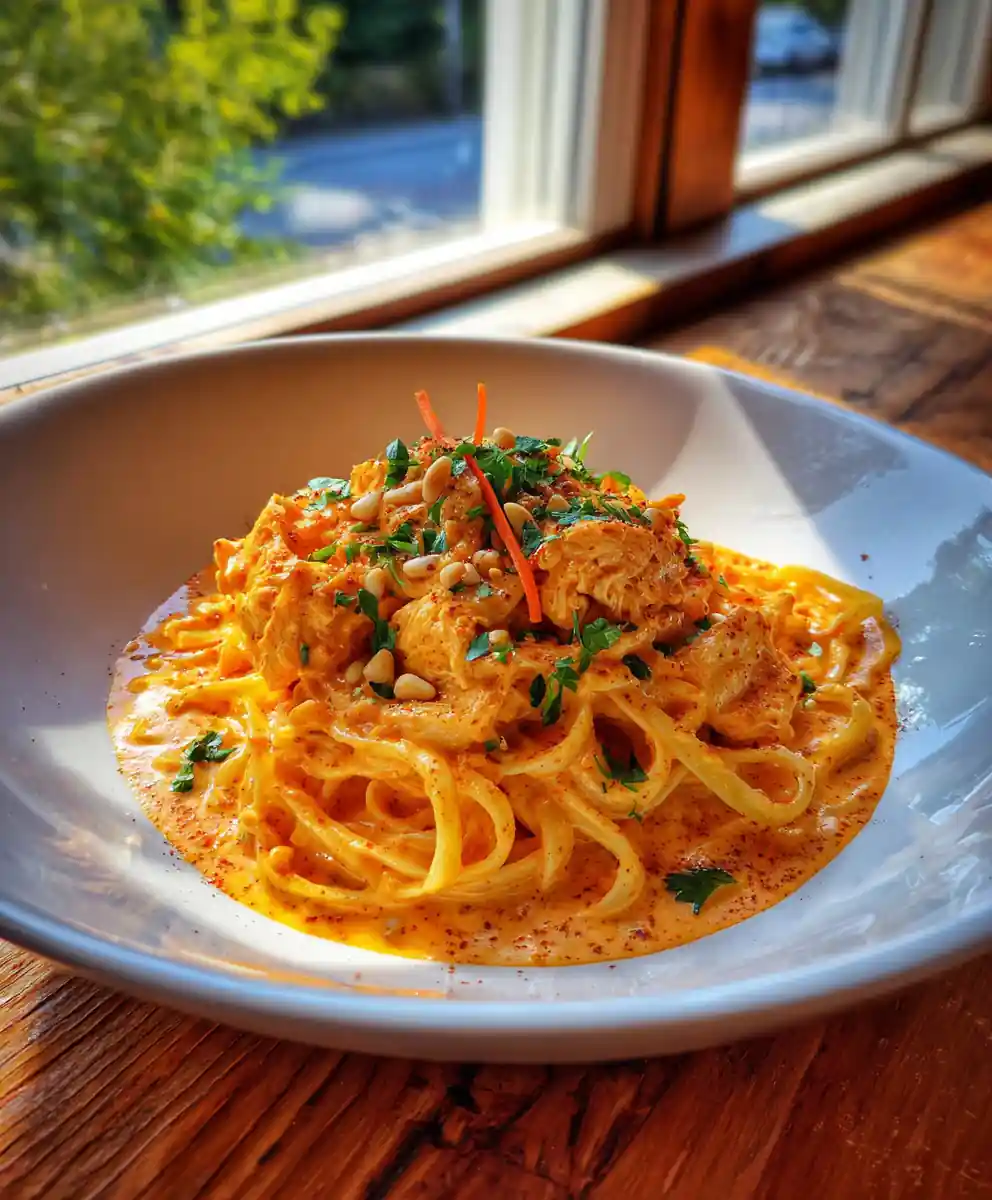 Cajun Chicken Linguine With Roasted Red Pepper Cream Swirl