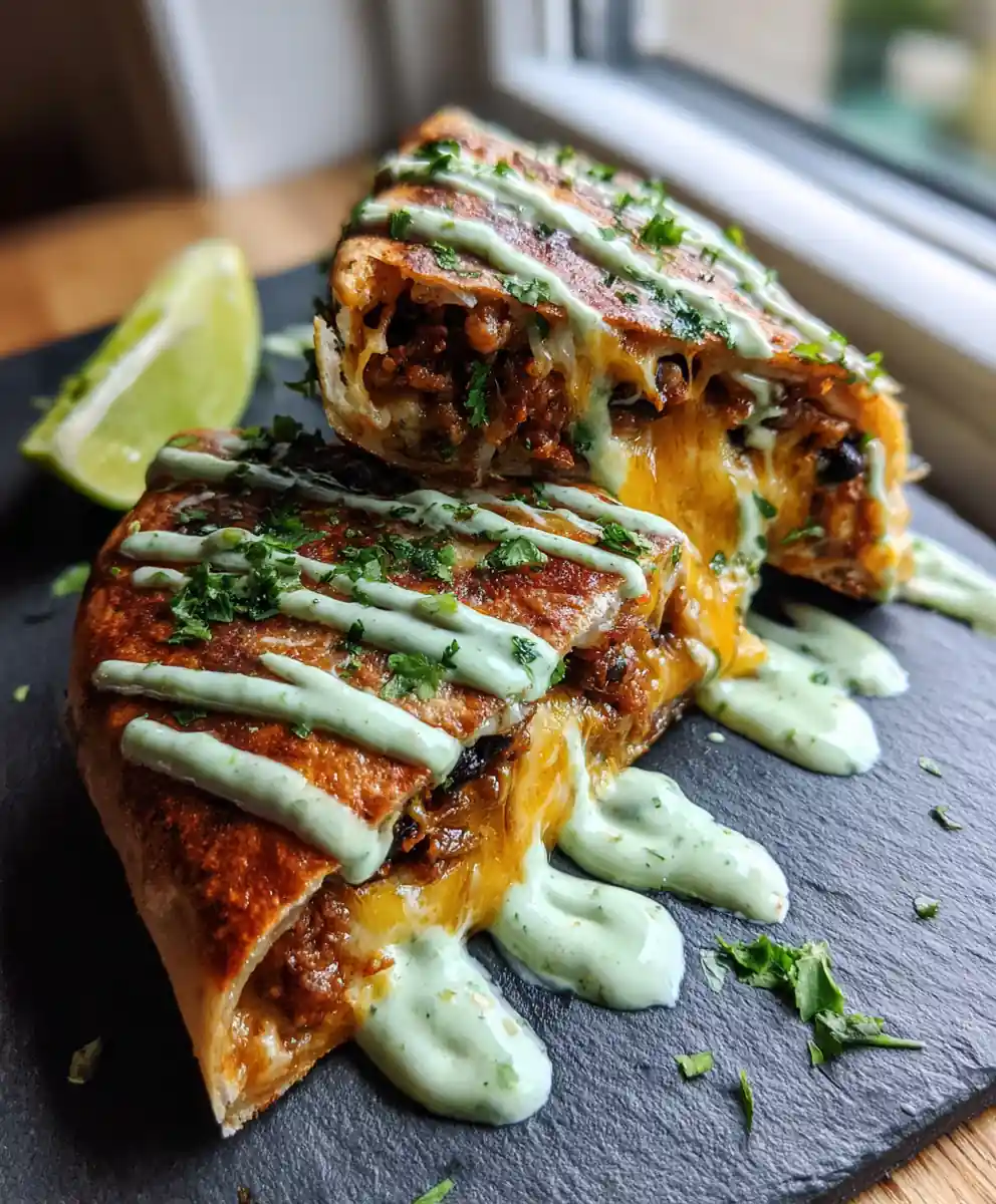 Cheddar Quesarito With Avocado Cilantro Cream