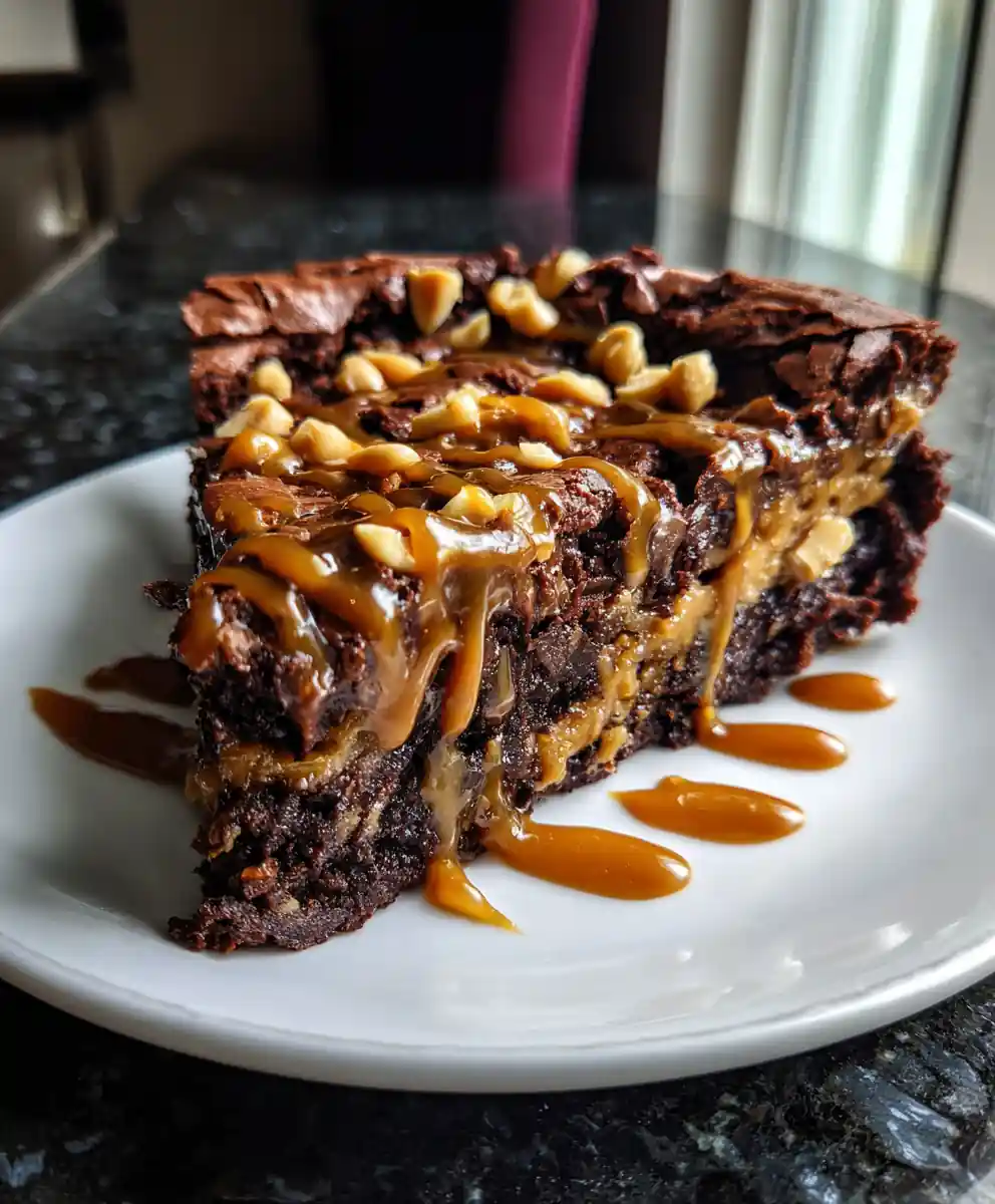 Chocolate Peanut Butter Dump Cake With Salted Caramel Swirl