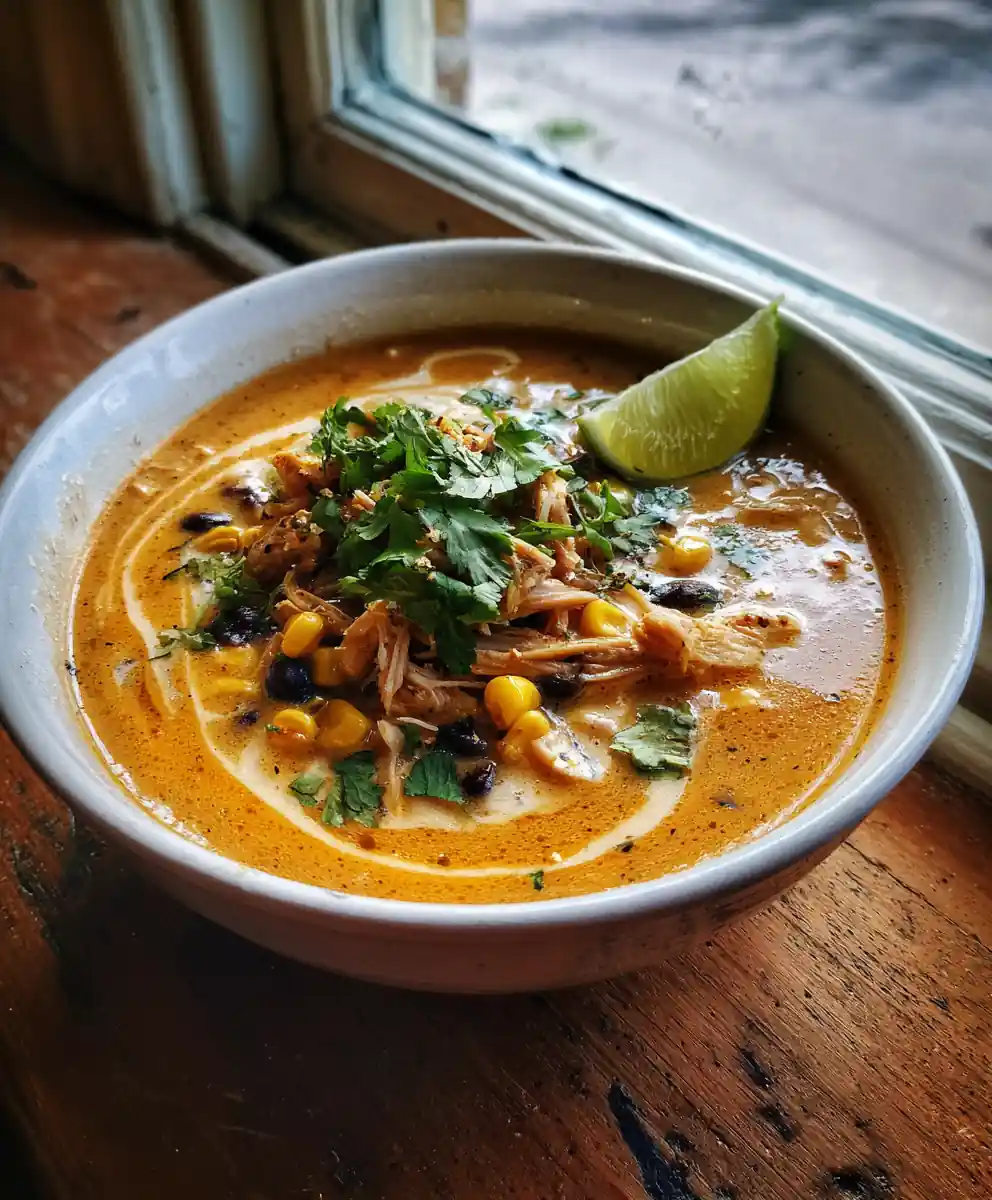 Creamy Roasted Corn & Poblano Swirl Chicken Black Bean Soup