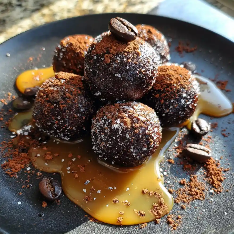 Espresso Brownie Balls With Silky Salted Caramel Drizzle 6 Espresso Brownie Balls With Silky Salted Caramel Drizzle