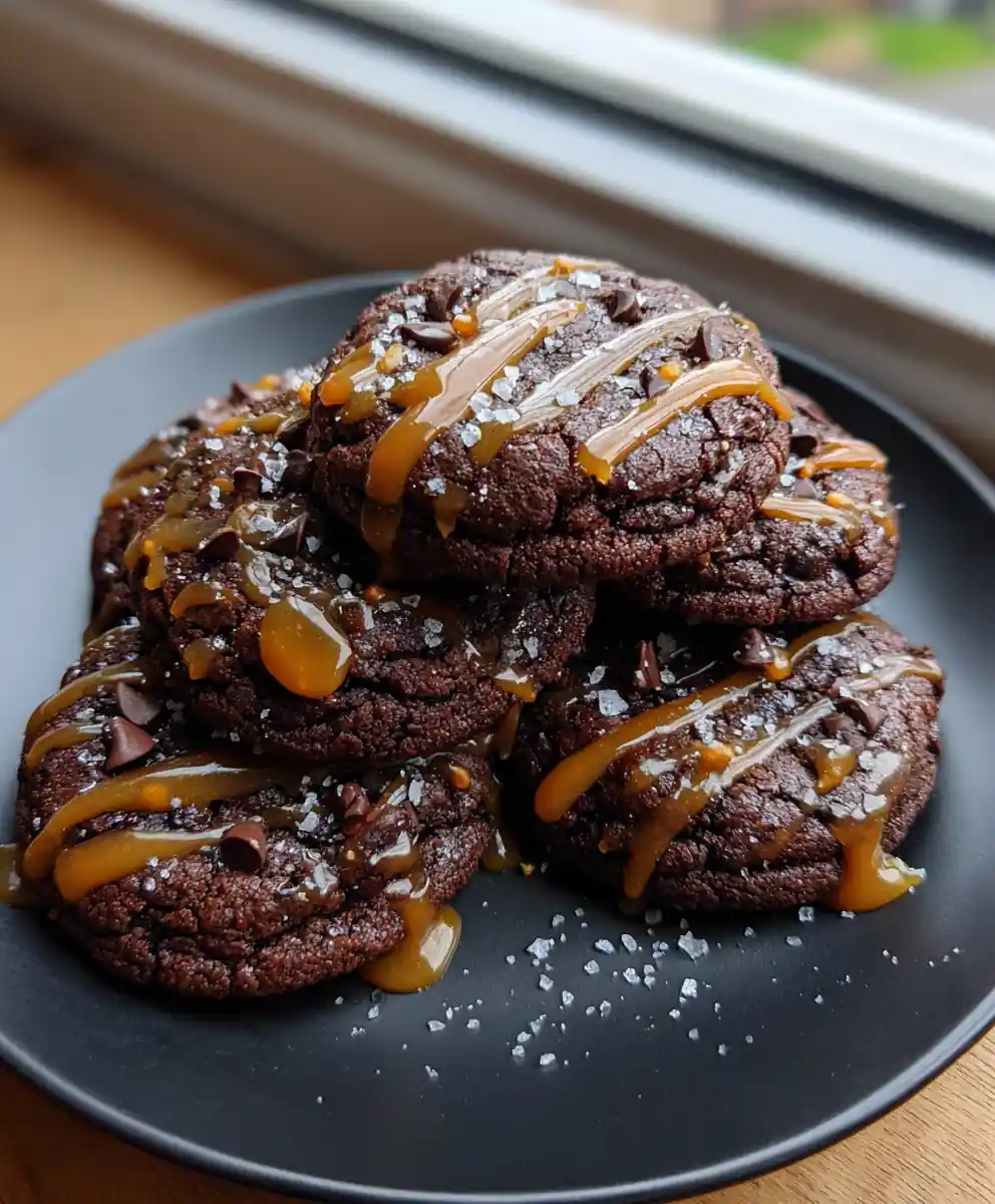 Fudgy Brownie Cookies With Salty Caramel Swirl
