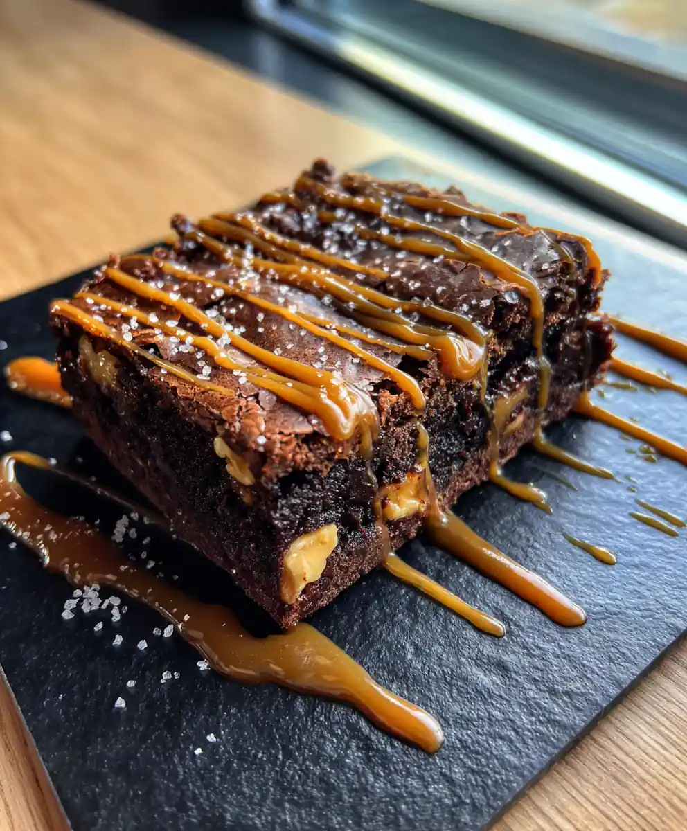Fudgy Chewy Browkies With Salted Caramel Ribbon