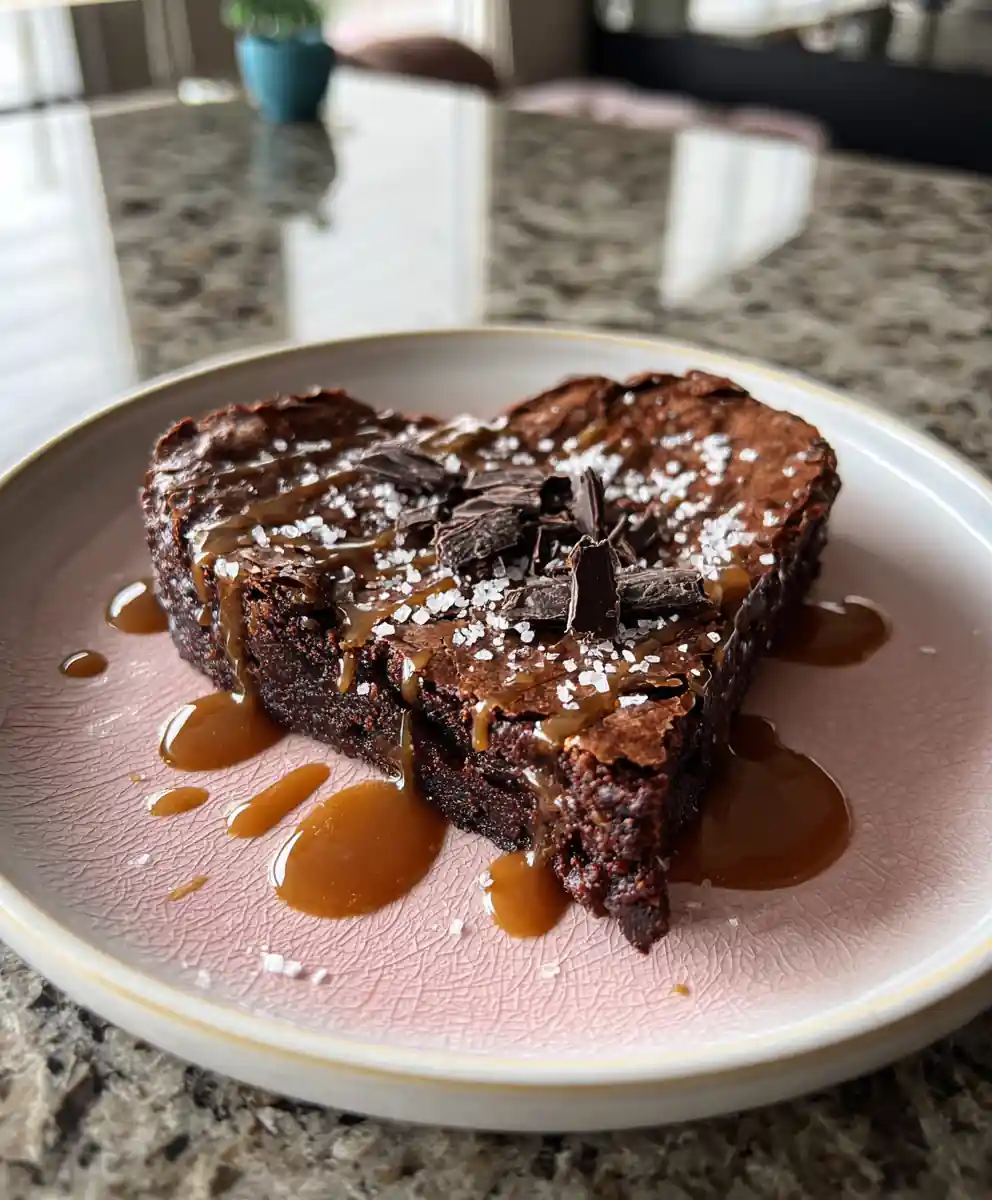 Heart Shaped Brownies With Salted Caramel Ribbon