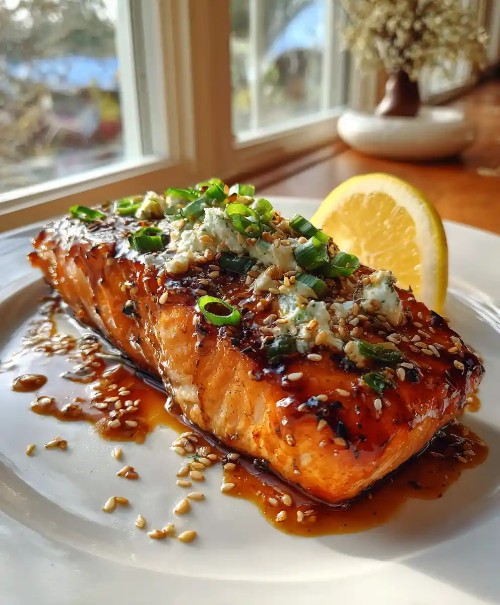 Miso Glazed Baked Salmon With Herbed Boursin