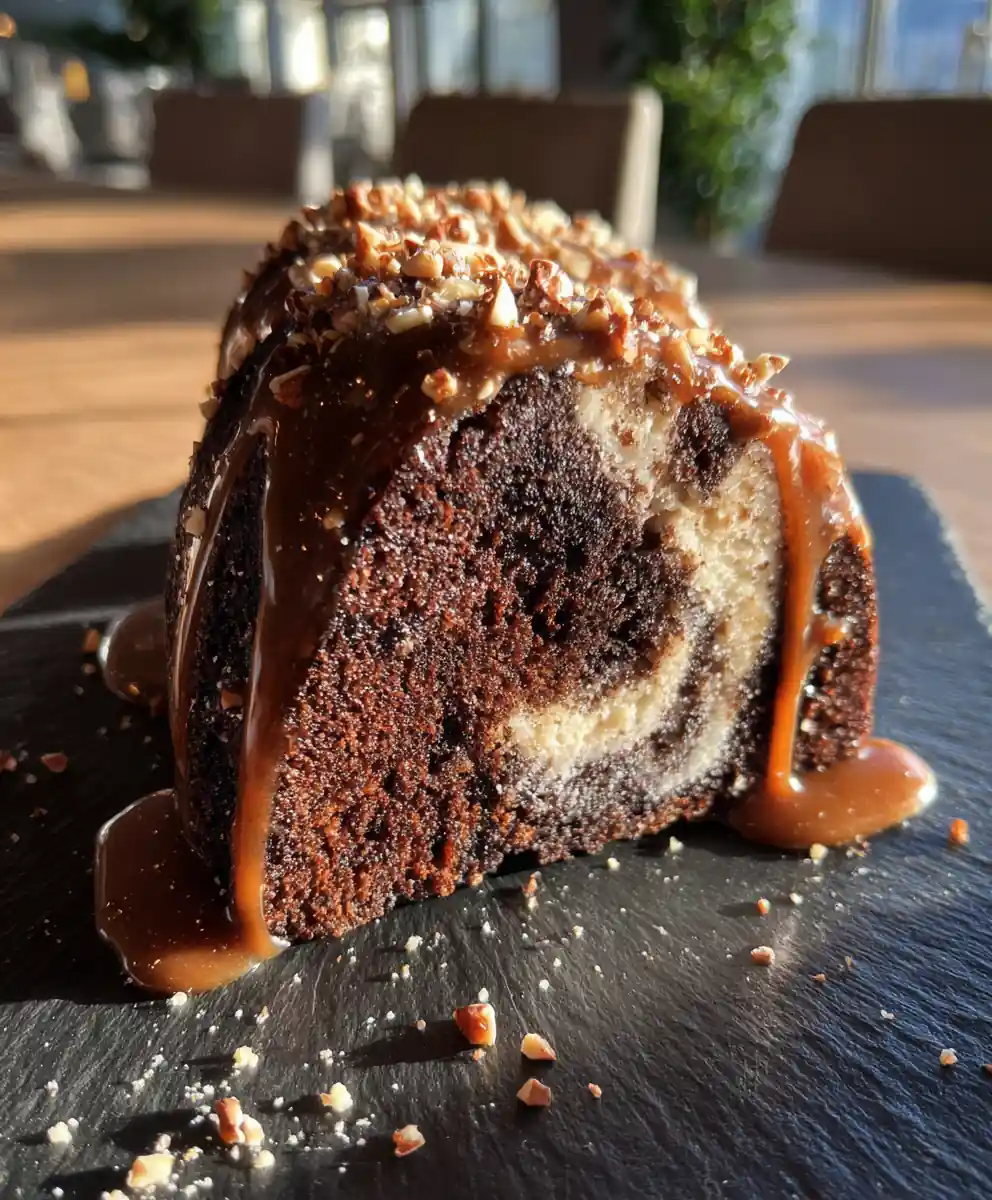 Mocha Hazelnut Tuxedo Cake With Caramel Glaze 7 Mocha Hazelnut Tuxedo Cake With Caramel Glaze