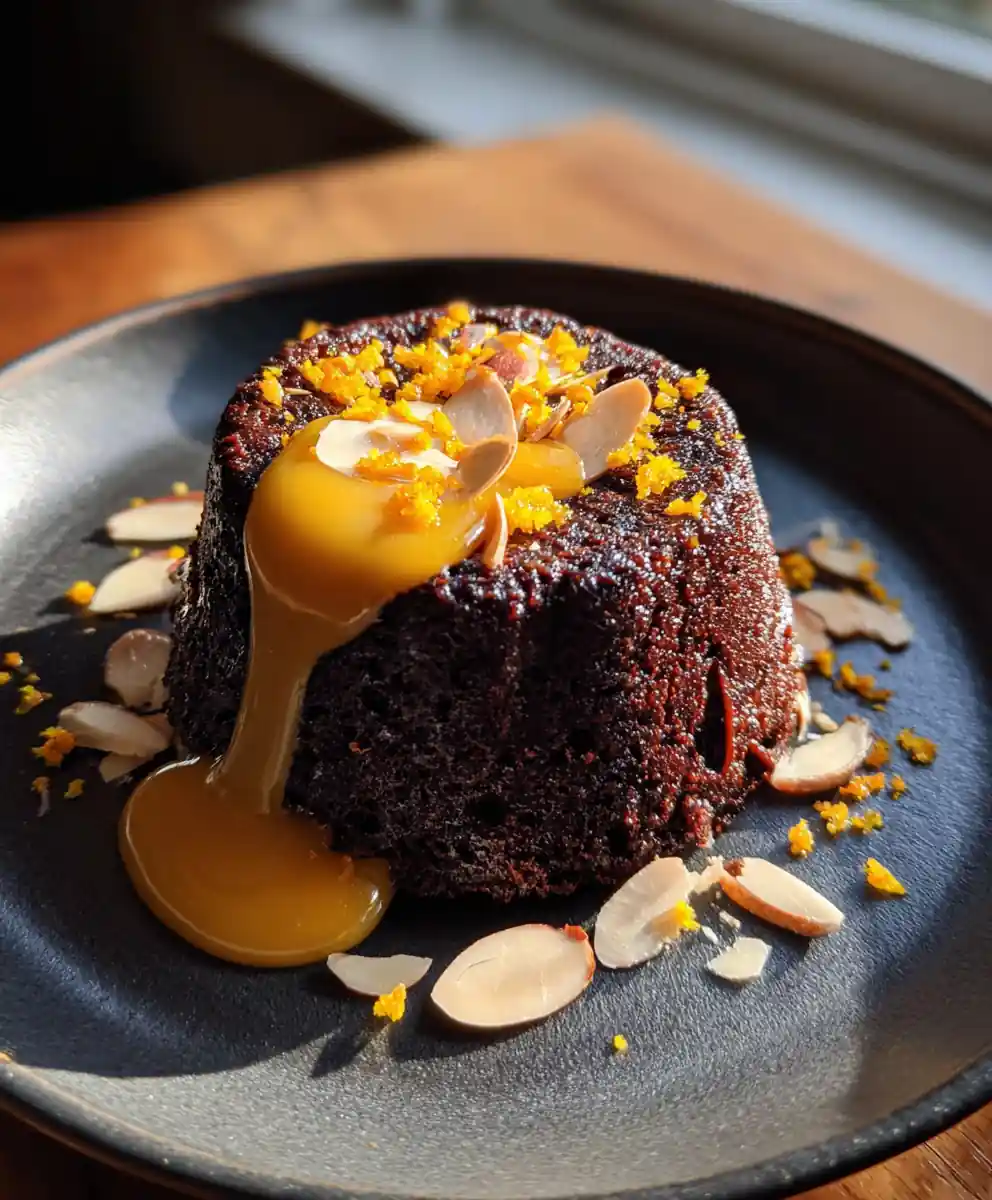 Orange Cardamom Fudge Puddles With Warm Chocolate Sauce