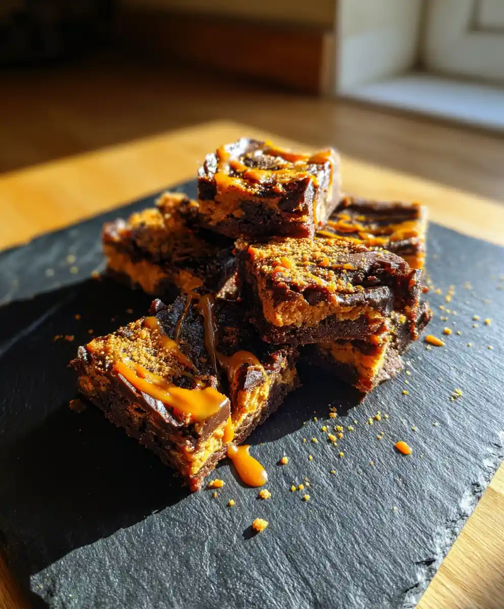 Orange Infused Biscoff Brownies With Caramel Swirl