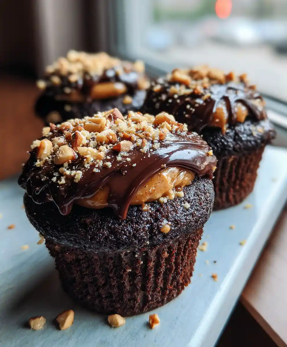Peanut Butter Chocolate Cupcakes With Caramel Swirl