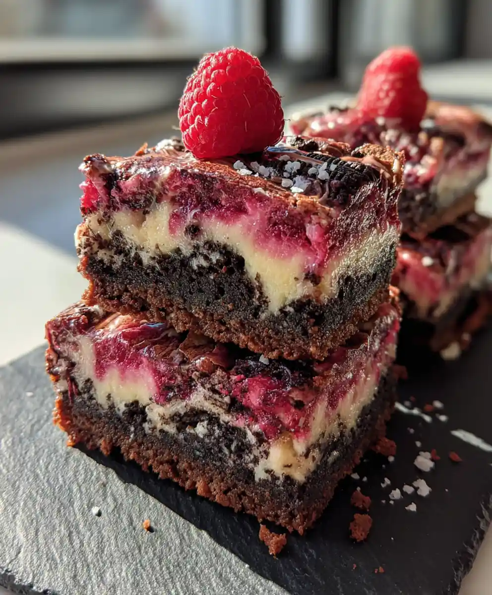Raspberry Swirled Cookies And Cream Brownies