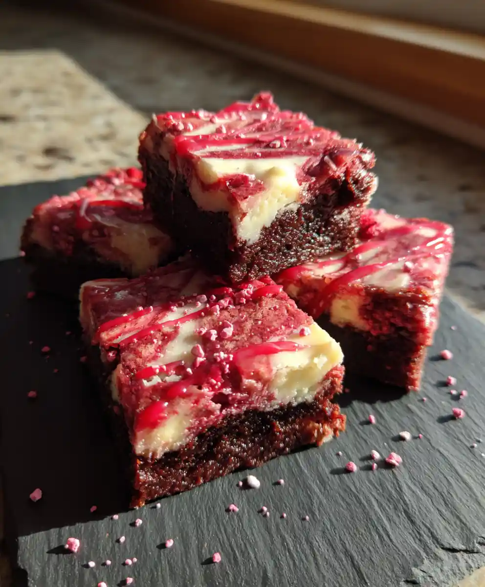 Red Velvet Brownies With White Chocolate Raspberry Swirl