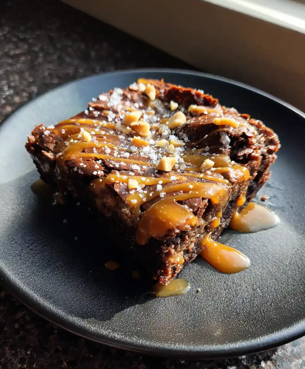 Salted Caramel Peanut Butter Brownies With Espresso Drizzle