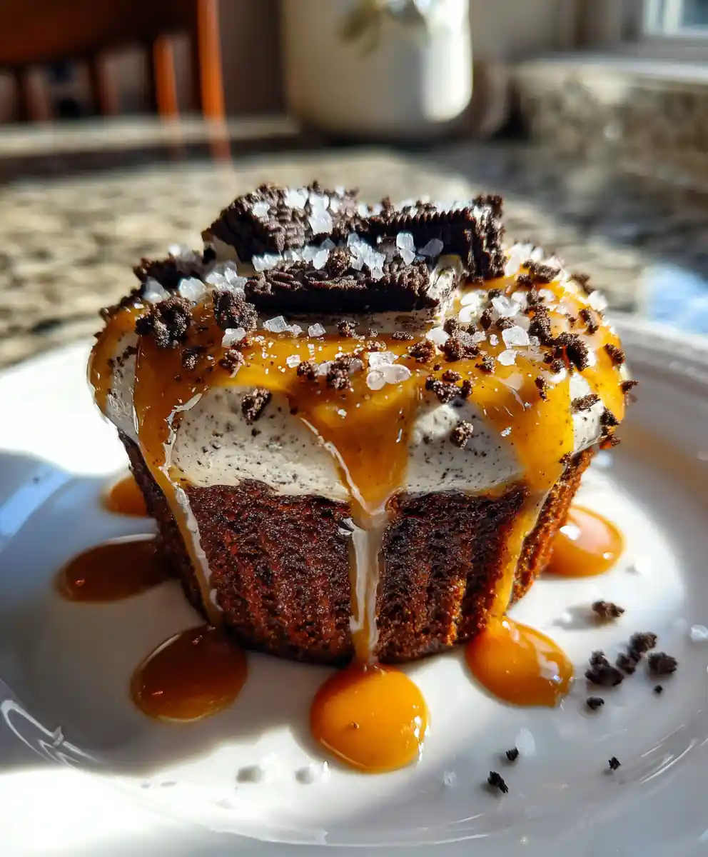 Salted Caramel Swirled Cookies And Cream Cupcakes