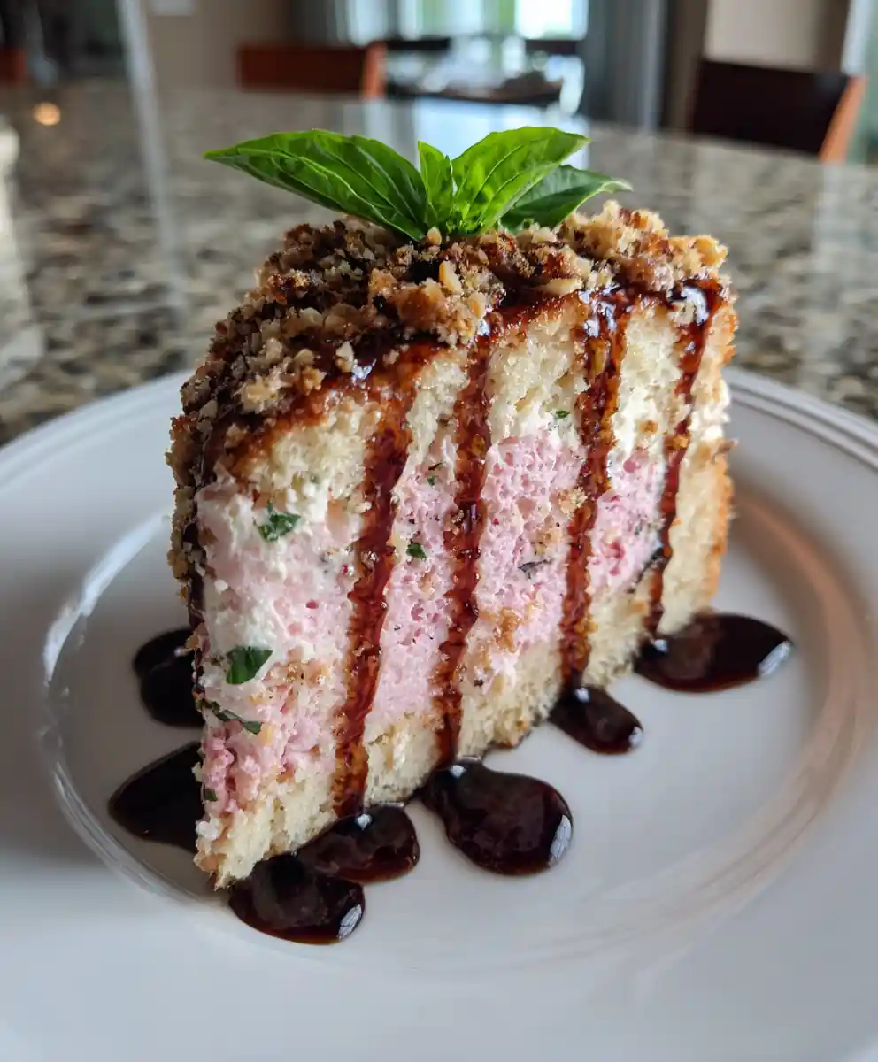 Strawberry Earthquake Cake With Basil Buttercream And Balsamic Glaze