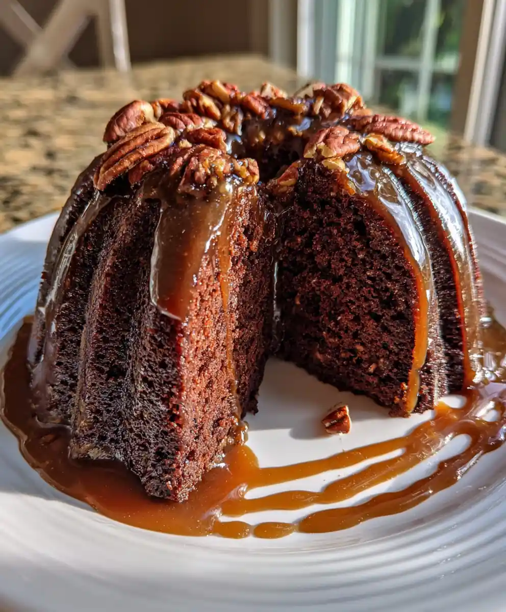 Texas Style Sheet Cake Bundt With Caramel Pecan Swirl